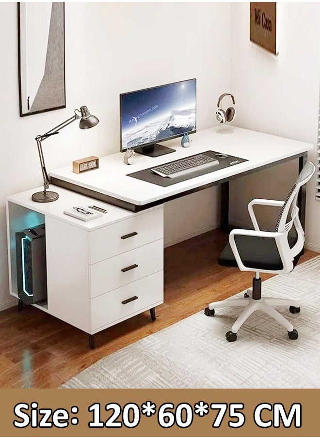 fashionhome - Modern Length Retractable Design Home Office Desk Multifunction Table Built in CPU Storage Rack Computer Desk Workstation with 3 Drawers 120x60x75 cm - Image 1