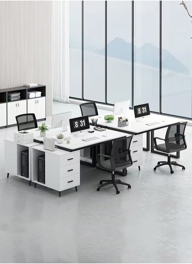 fashionhome - Modern Length Retractable Design Home Office Desk Multifunction Table Built in CPU Storage Rack Computer Desk Workstation with 3 Drawers 120x60x75 cm - Image 1