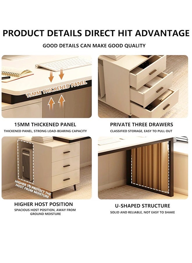 fashionhome - Modern Length Retractable Design Home Office Desk Multifunction Table Built in CPU Storage Rack Computer Desk Workstation with 3 Drawers 120x60x75 cm - Image 1