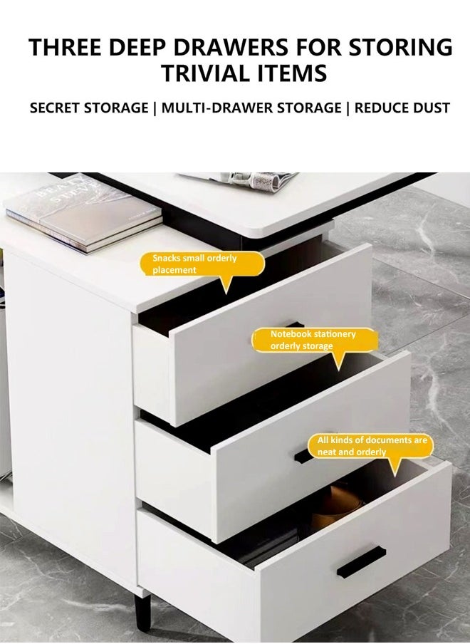 fashionhome - Modern Length Retractable Design Home Office Desk Multifunction Table Built in CPU Storage Rack Computer Desk Workstation with 3 Drawers 120x60x75 cm - Image 1