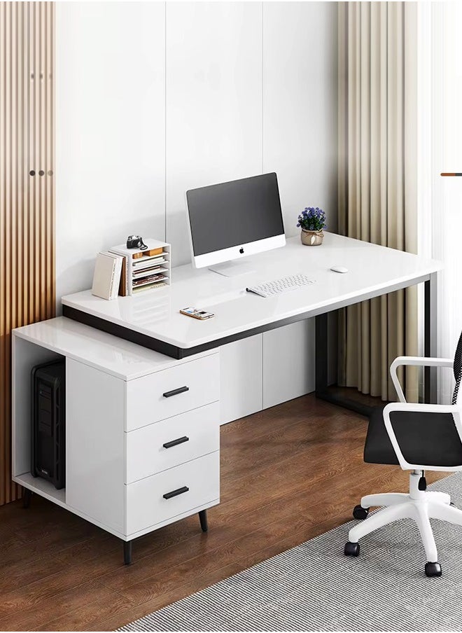 fashionhome - Modern Length Retractable Design Home Office Desk Multifunction Table Built in CPU Storage Rack Computer Desk Workstation with 3 Drawers 120x60x75 cm - Image 1