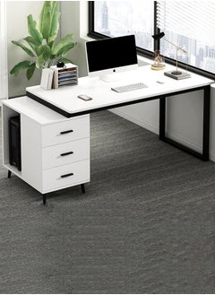 fashionhome Modern Length Retractable Design Home Office Desk Multifunction Table Built in CPU Storage Rack Computer Desk Workstation with 3 Drawers 120x60x75 cm  - Image 2