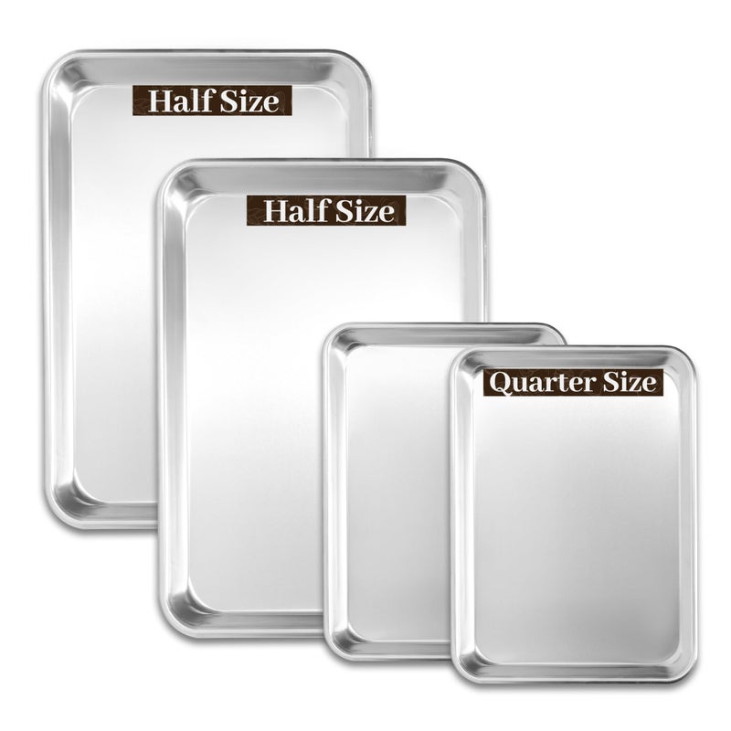 BIEAMA Aluminum Baking Sheet Set of 4, 2 Half Sheet Pans & 2 Quarter Size, Commercial Heavy Duty Cookie Sheets for Oven - Image 1