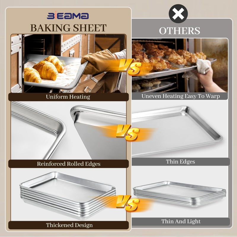 BIEAMA Aluminum Baking Sheet Set of 4, 2 Half Sheet Pans & 2 Quarter Size, Commercial Heavy Duty Cookie Sheets for Oven - Image 3
