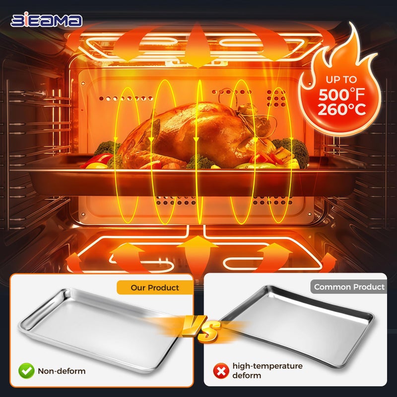 BIEAMA Aluminum Baking Sheet Set of 4, 2 Half Sheet Pans & 2 Quarter Size, Commercial Heavy Duty Cookie Sheets for Oven - Image 5
