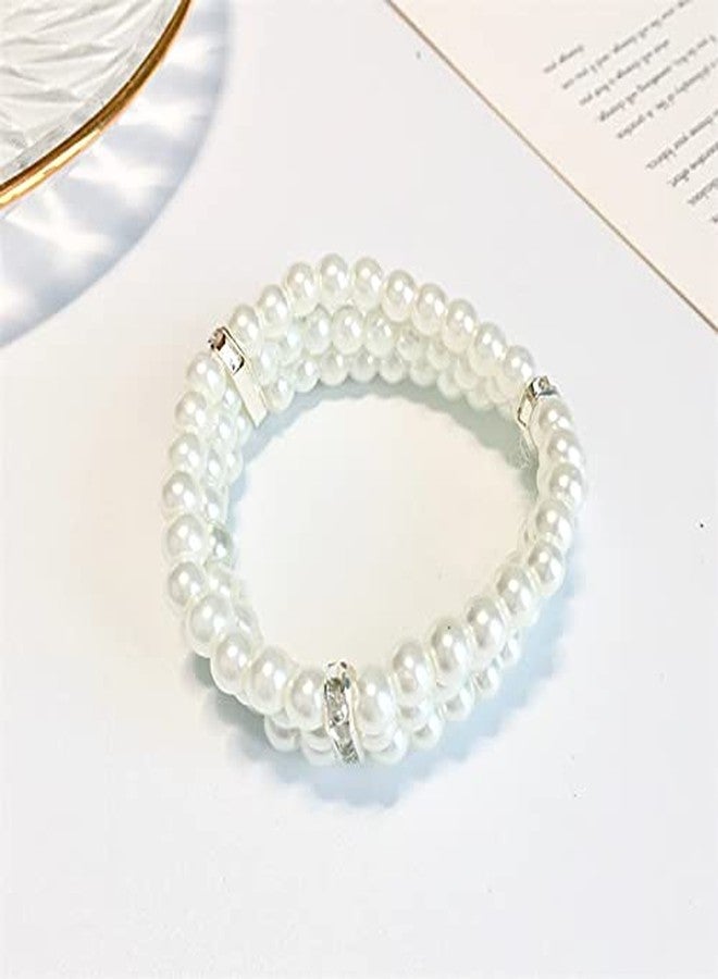 Asphire Vintage Pearl Bracelet 2pcs 3-Row Pearl Stretch Bracelet Multi-Layered Elastic Bangle Bridal Wedding Jewelry 1920s Flapper Costume Accessories for Women - Image 5