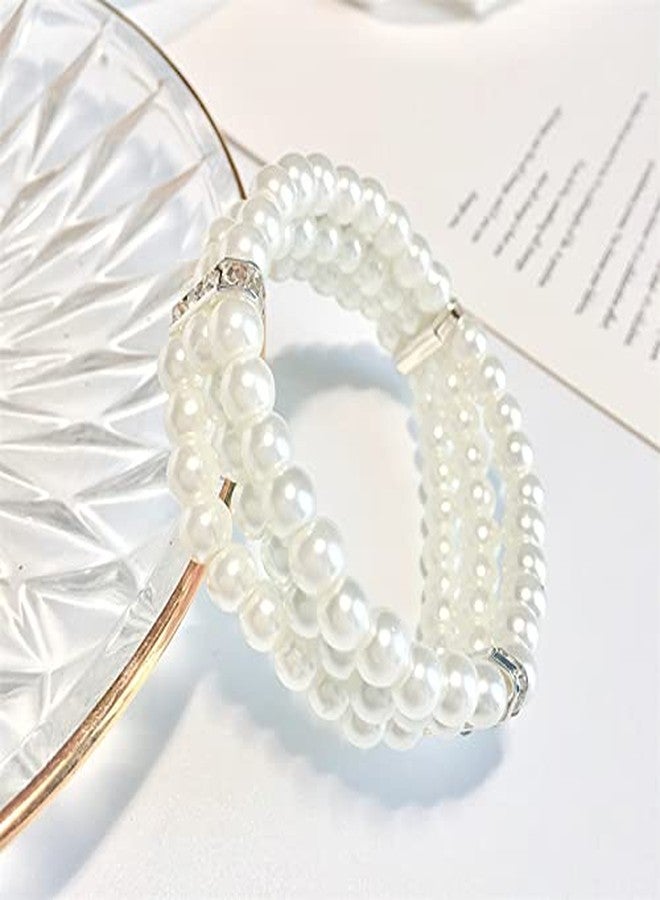 Asphire Vintage Pearl Bracelet 2pcs 3-Row Pearl Stretch Bracelet Multi-Layered Elastic Bangle Bridal Wedding Jewelry 1920s Flapper Costume Accessories for Women - Image 4