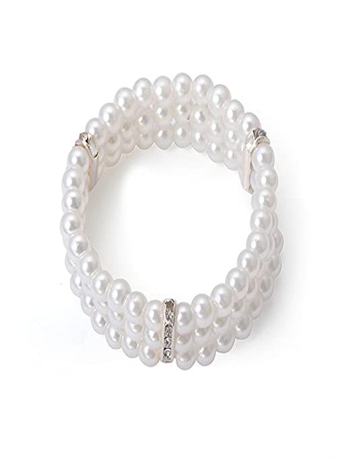 Asphire Vintage Pearl Bracelet 2pcs 3-Row Pearl Stretch Bracelet Multi-Layered Elastic Bangle Bridal Wedding Jewelry 1920s Flapper Costume Accessories for Women - Image 2