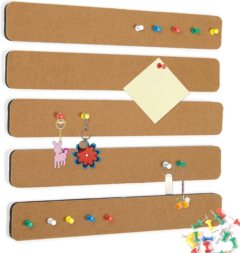 RANUR Self Adhesive Felt Bulletin Bar Strip, Reminder Board with 35pcs Drawing Pins, Lightweight to Do List Board for Wall Soft Board for Study Room, Photos, Schedules, Size 33 X 5 X 1.3 cms (Brown) - Image 1