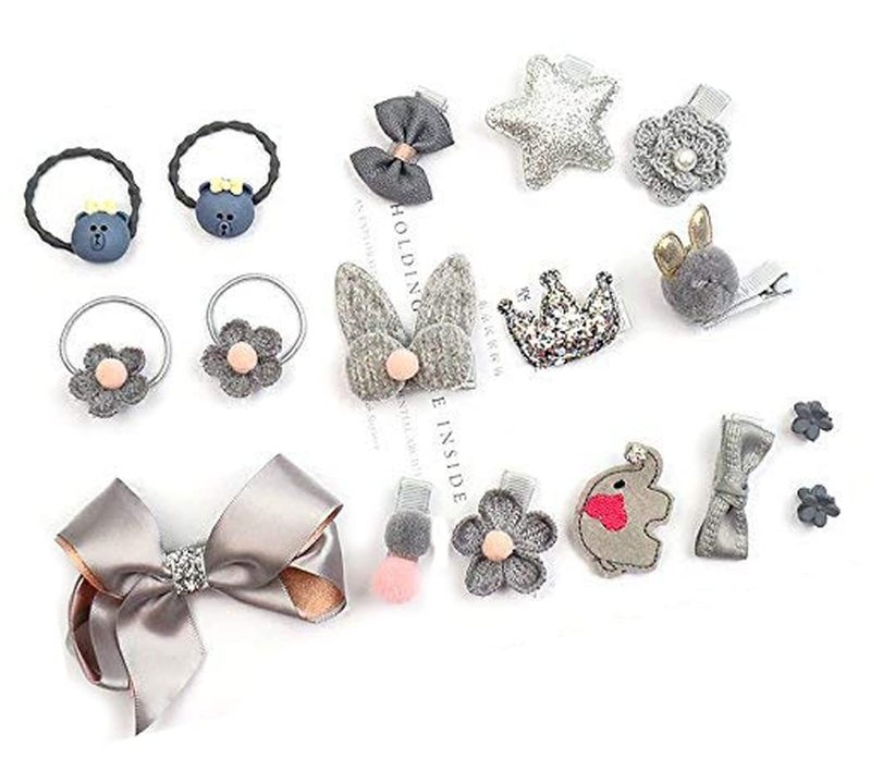 FOK Set of 18 Pieces Fancy Headwear Acessories For Baby Girls/Toddlers - Grey - Image 3