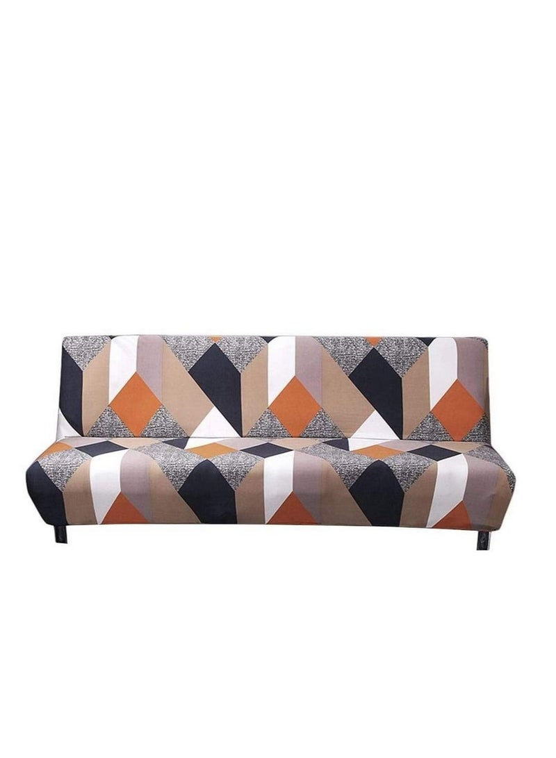 Captaintech Stretch Slipcover Armless Sofa Cover Stretch Sofa Bed Slipcover Protector Elastic Spandex Modern Simple Folding Couch Cover for Home Office 150 190cm Orange Gray Grid - Image 1