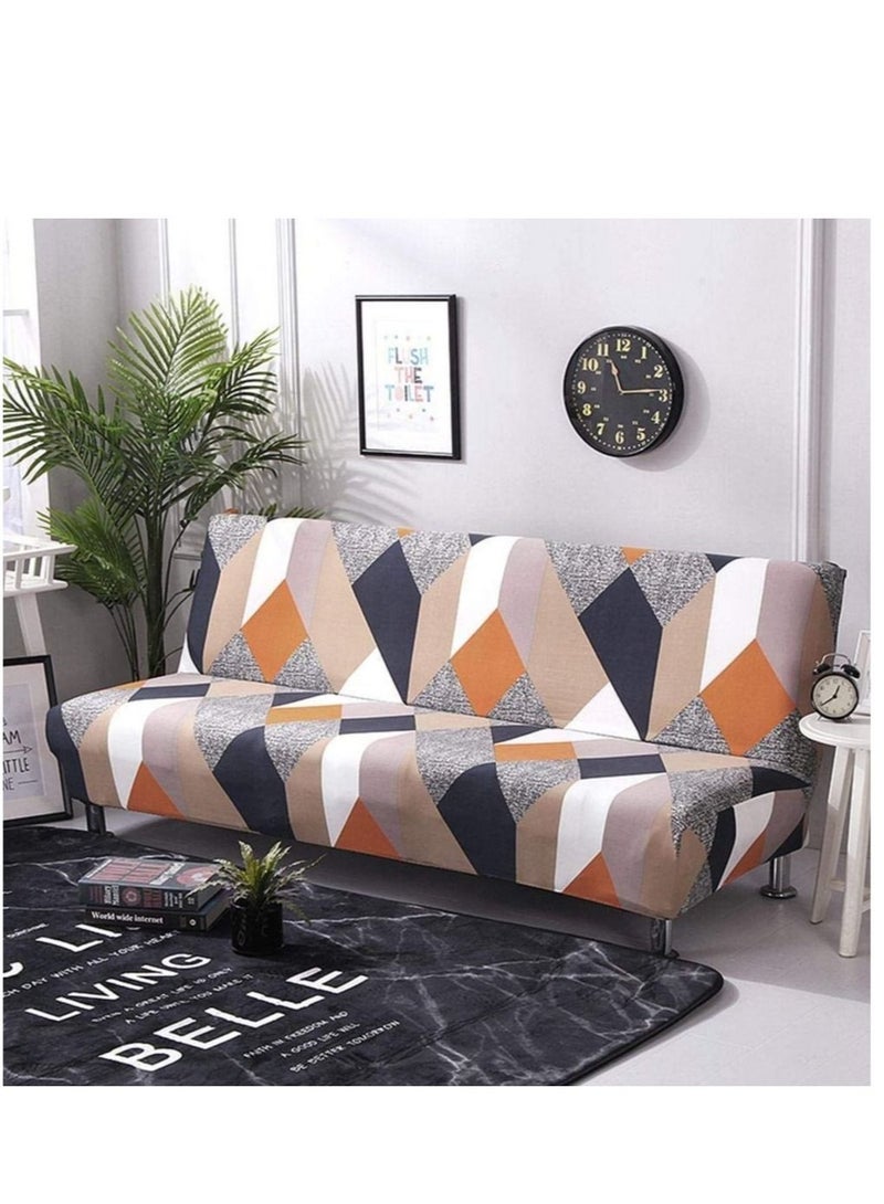 Captaintech Stretch Slipcover Armless Sofa Cover Stretch Sofa Bed Slipcover Protector Elastic Spandex Modern Simple Folding Couch Cover for Home Office 150 190cm Orange Gray Grid - Image 2
