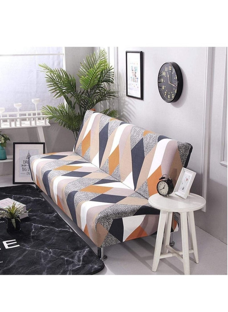 Captaintech Stretch Slipcover Armless Sofa Cover Stretch Sofa Bed Slipcover Protector Elastic Spandex Modern Simple Folding Couch Cover for Home Office 150 190cm Orange Gray Grid - Image 3