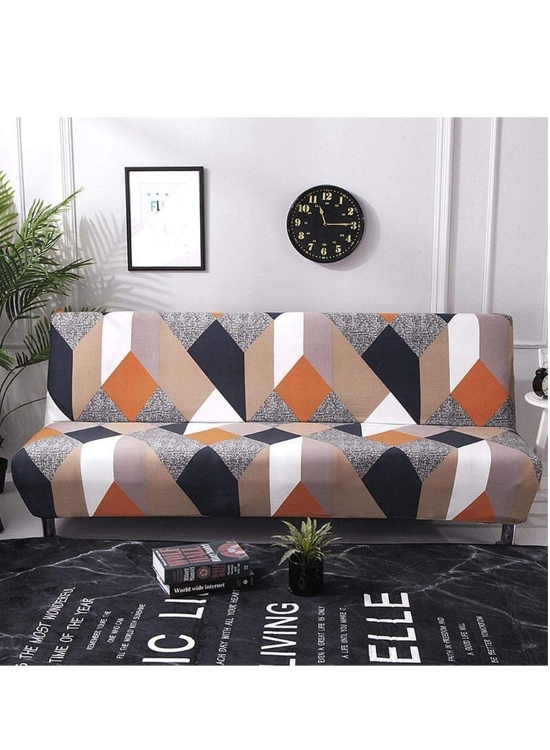 Captaintech Stretch Slipcover Armless Sofa Cover Stretch Sofa Bed Slipcover Protector Elastic Spandex Modern Simple Folding Couch Cover for Home Office 150 190cm Orange Gray Grid - Image 4