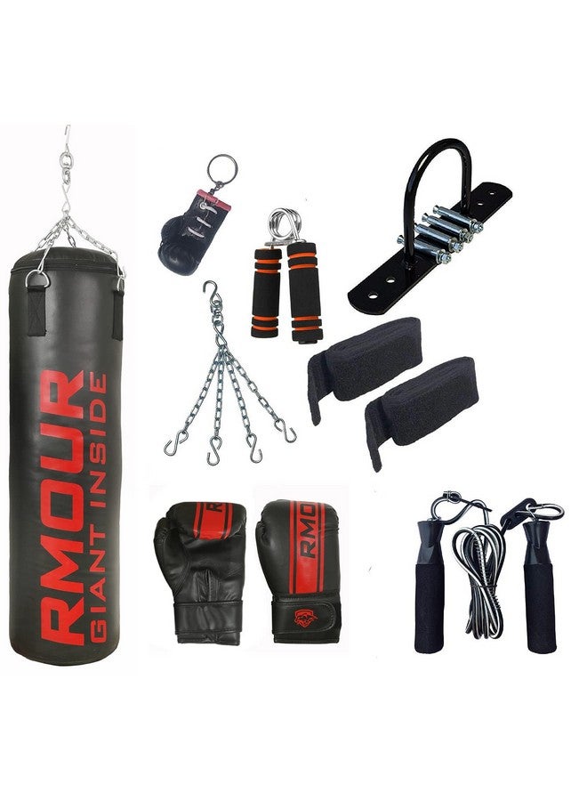 Iwin Rmour Combo Unfilled Heavy Srf Pu Punching Bag With Hanging Chain, Boxing Gloves, Ceiling Hook, Hand Wraps, Skipping Rope, Boxing Chain Keyring And Hand Gripper (Black, 3 Feet)- 9 Piece - Image 1