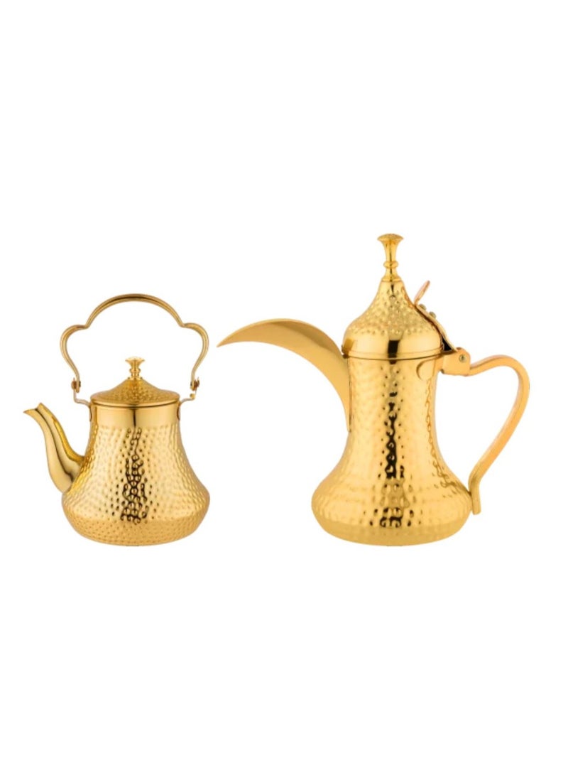 Safa Dallah set and golden embossed stainless steel refrigerator