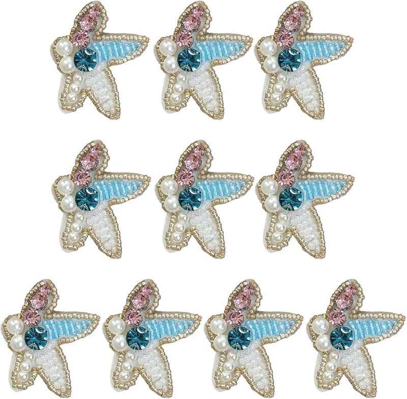 بقع بحرية على شكل نجوم البحر 10 قطع بقع كائنات بحرية مع لآلئ وأحجار الراين للملابس والسترات - Image 1