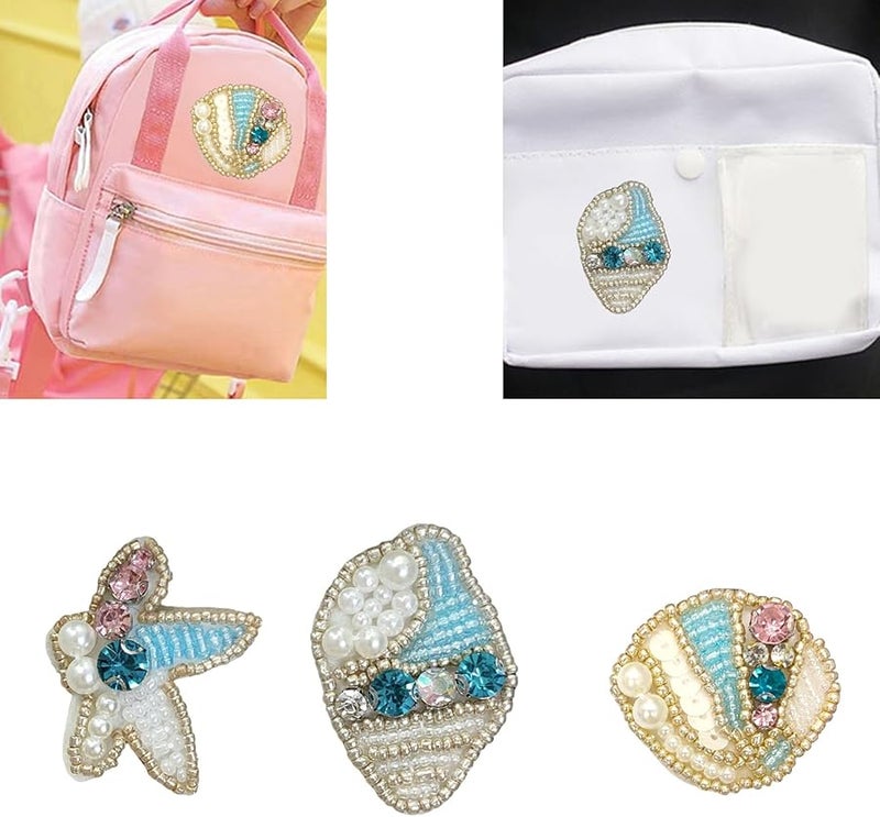 بقع بحرية على شكل نجوم البحر 10 قطع بقع كائنات بحرية مع لآلئ وأحجار الراين للملابس والسترات - Image 2