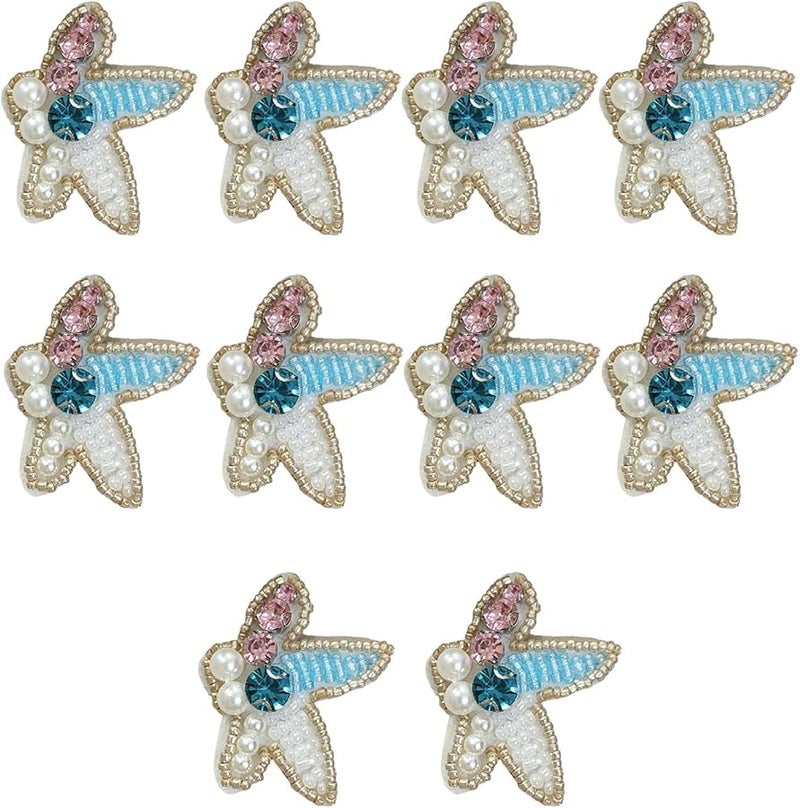 بقع بحرية على شكل نجوم البحر 10 قطع بقع كائنات بحرية مع لآلئ وأحجار الراين للملابس والسترات - Image 3