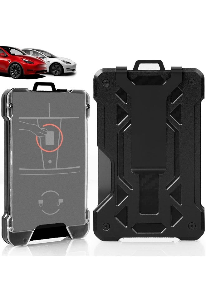Generic Key Card Holder for Tesla Model 3 Y ID Badge Holders Protection Large Capacity Metal Case Upgrade Aluminum Alloy Accessories Key Fob Cover with Carbon Fiber Pattern (Black) - Image 1