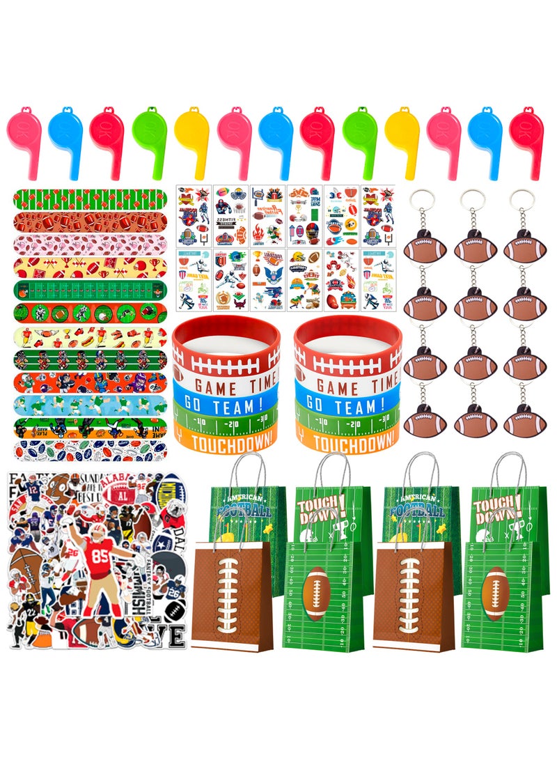 FRUITFUL PARTY 122pcs All-In-One Football Party Favors for 12 Guests, Football Theme Party Bags, Football Keychains Bracelets Stickers Whistle etc Rugby Party Favors for Football Party Decor  - Image 1