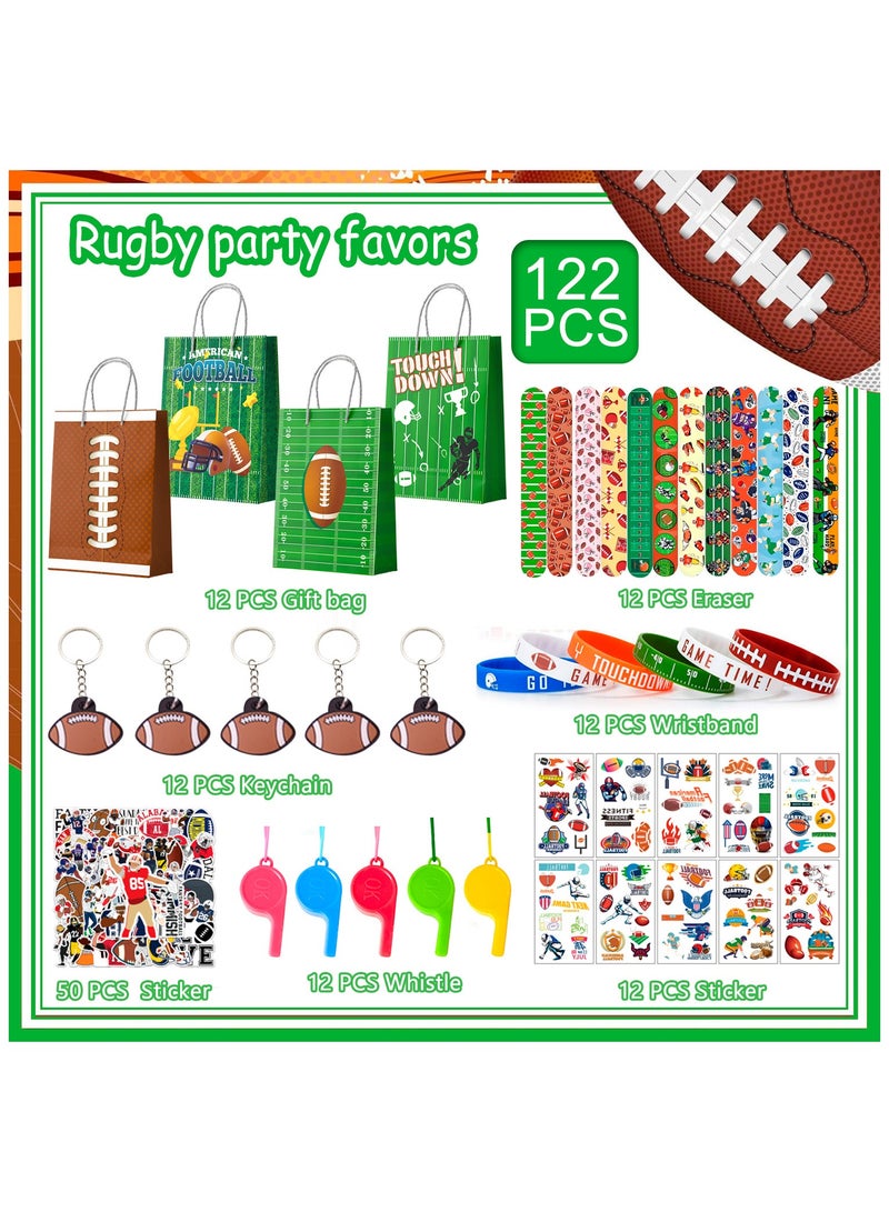 FRUITFUL PARTY 122pcs All-In-One Football Party Favors for 12 Guests, Football Theme Party Bags, Football Keychains Bracelets Stickers Whistle etc Rugby Party Favors for Football Party Decor  - Image 2