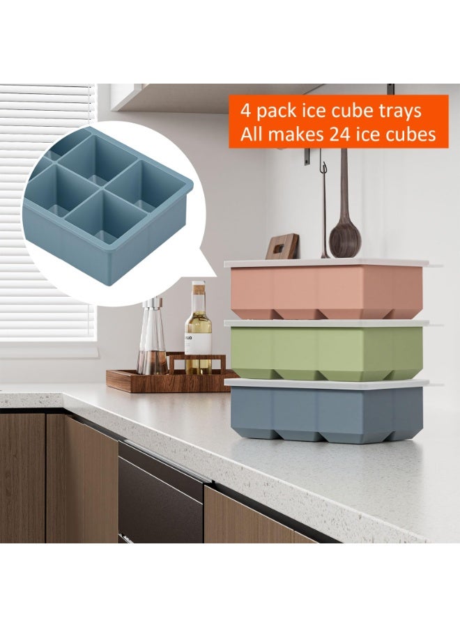 Silicone Ice Cube Trays 4 Pack - Large Size Silicone Ice Cube Molds with Leak Proof Removable Lid Square Ice Cube Tray And BPA Free for Cocktail,Whiskey, Stackable Flexible Ice - Image 4