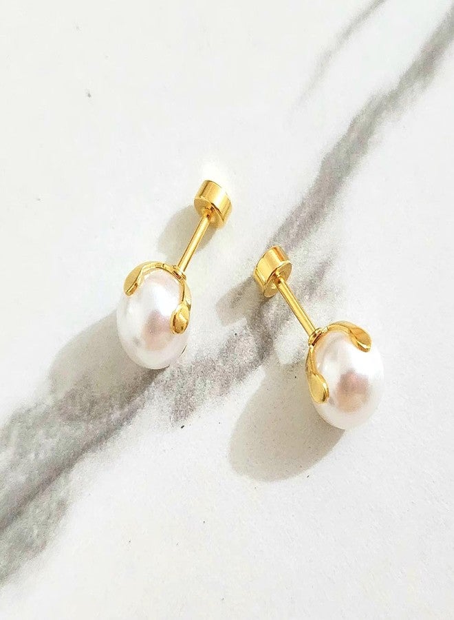 El Regalo Stainless Steel Pearl Earrings- Minimalist & Elegant Pearl Decor Stud Earring for Kids/Girls/Teens/Women - Image 4