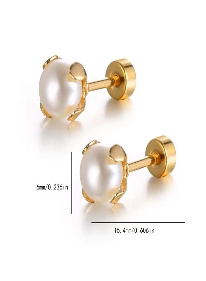 El Regalo Stainless Steel Pearl Earrings- Minimalist & Elegant Pearl Decor Stud Earring for Kids/Girls/Teens/Women - Image 3