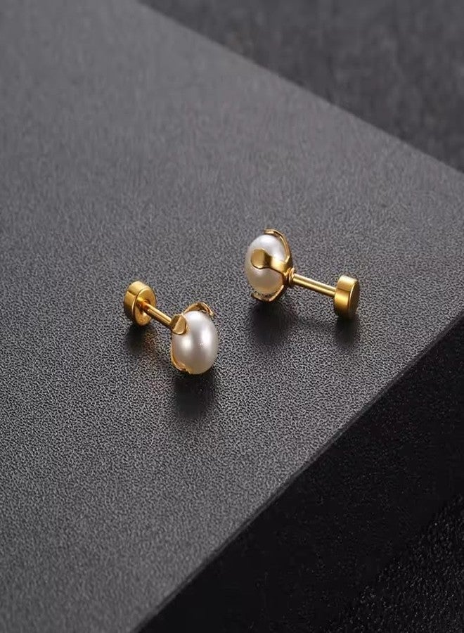 El Regalo Stainless Steel Pearl Earrings- Minimalist & Elegant Pearl Decor Stud Earring for Kids/Girls/Teens/Women - Image 2