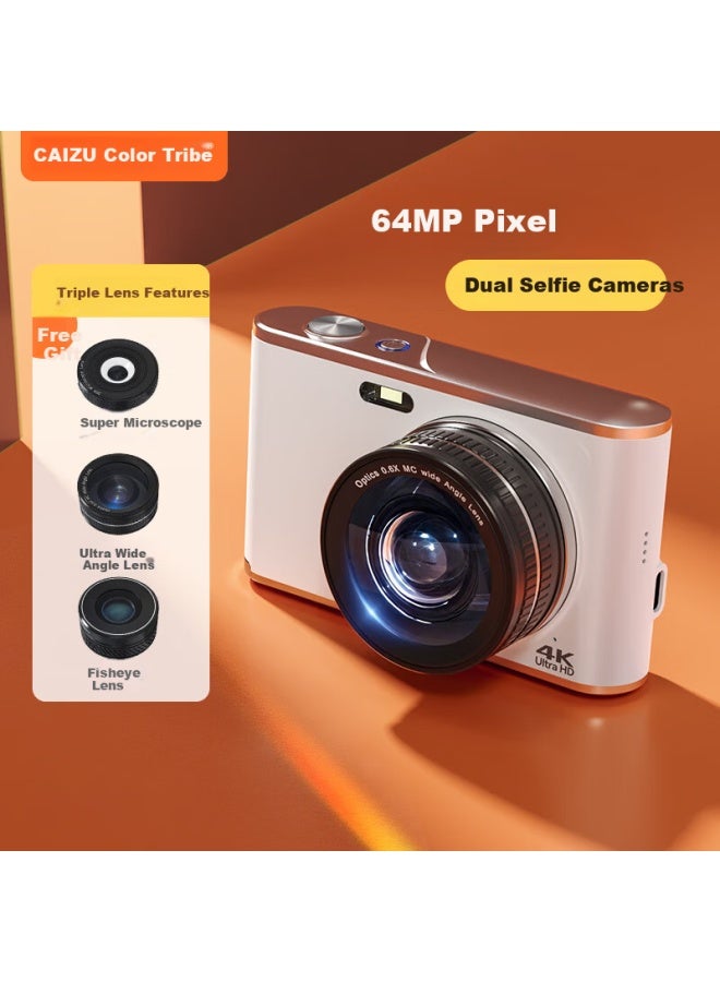 Caizu 6400w Pixel Student Dual Camera Hd Selfie Digital Camera Wide-angle Microscope Fisheye Triple Lens Kit Replacement Ccd Card Camera With 128gb Memory Card - Image 1