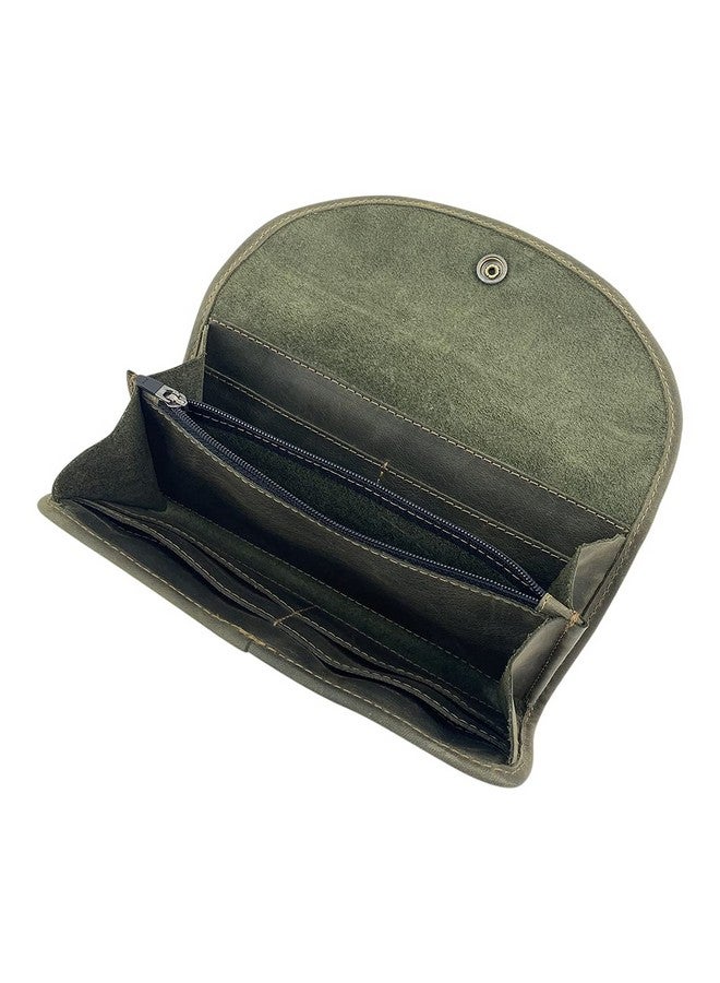 Hide & Drink Snap Clutch Wallet For Women Money Holder And Card Organizer With Zippered Pouch Full Grain Leather Handmade Dark Jade - Image 4