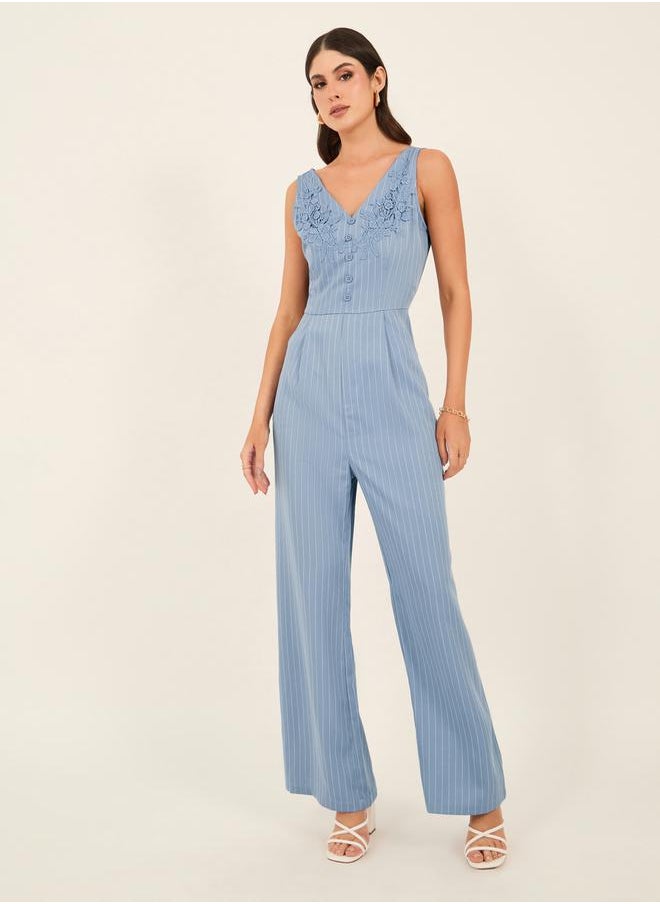 Styli - Sleeveless Striped Wide Leg Jumpsuit - Image 1