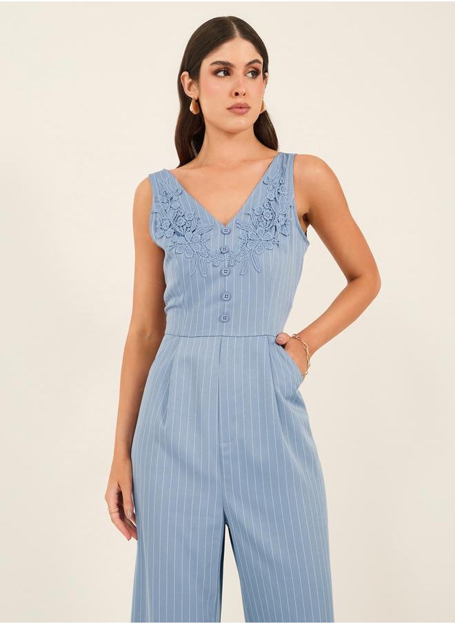 Styli - Sleeveless Striped Wide Leg Jumpsuit - Image 1