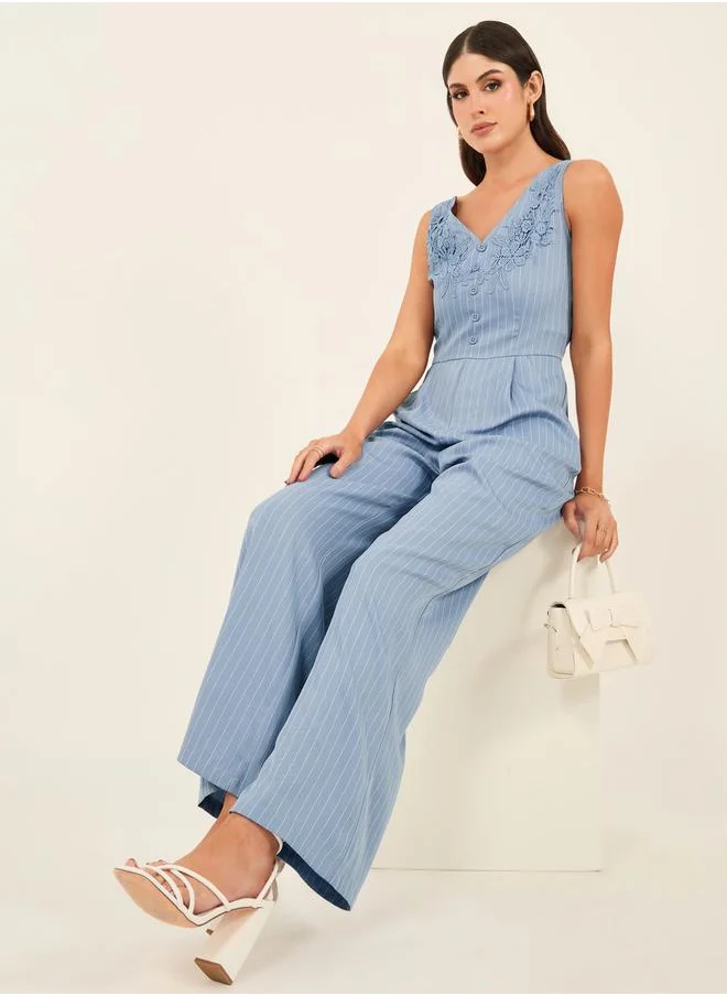 Styli Sleeveless Striped Wide Leg Jumpsuit