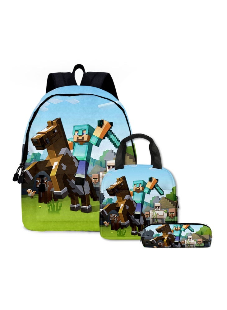 Minecraft backpack lunch bag pencil case three-piece suit men and women leisure sports travel backpack student school backpack - Image 1