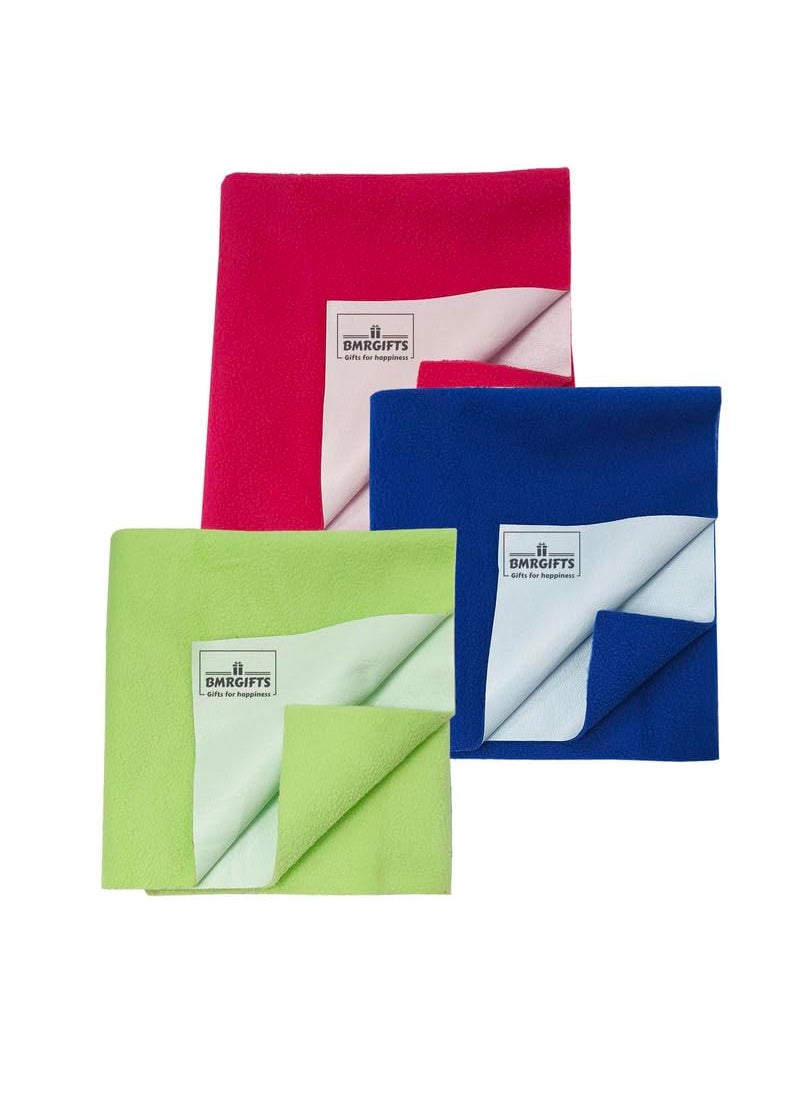 BMRGIFTS BMRGIFTS Cotton Extra Absorbent Waterproof Quick Dry Sheet for Baby Washable Mattress Bed Protector Sheet for Toddler Children Pack of 3 Medium Size 70x100 cm Pink Royal Blue Light Green  - Image 1