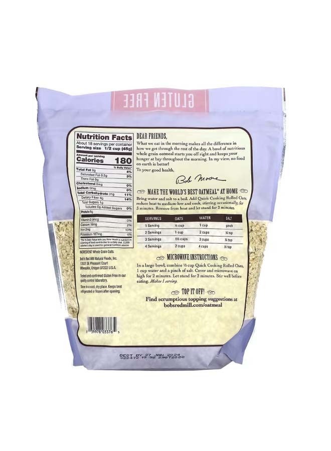 Bob's Red Mill Quick Cooking Rolled Oats Whole Grain Gluten Free 28 oz 794 g - Image 2