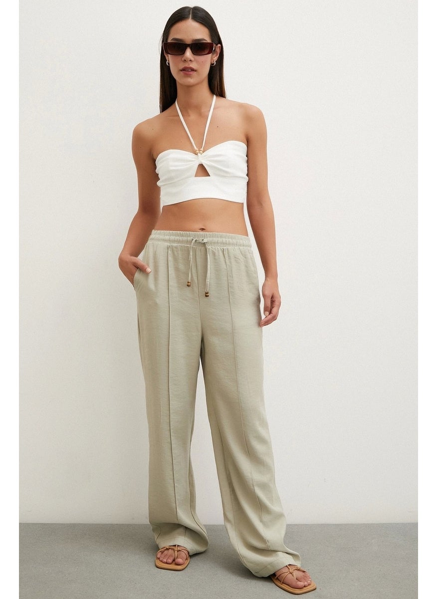 Never More Waist Tie Trousers Stone  - Image 1