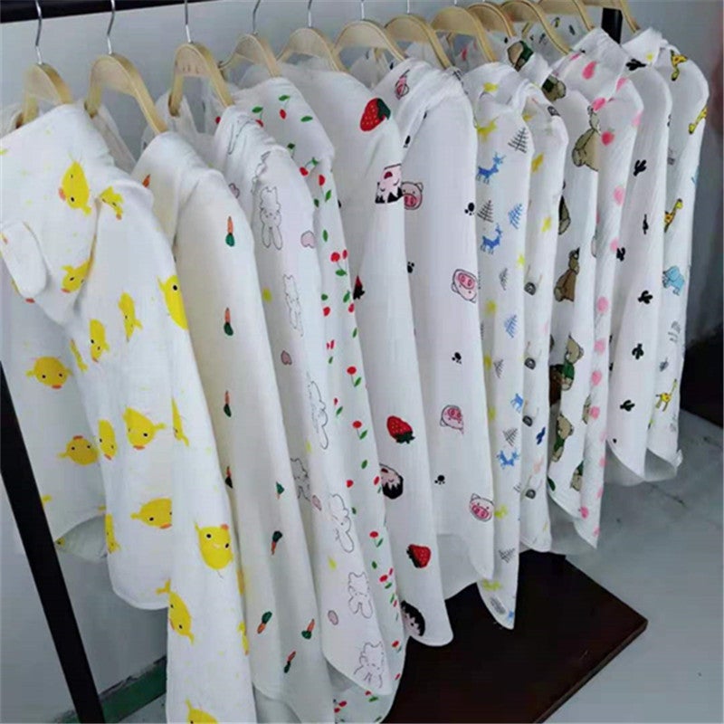4-Layer Gauze Children'S Poncho Baby Bath Towel Printed Infant Cloak Towel Hooded Cape Style - Image 1