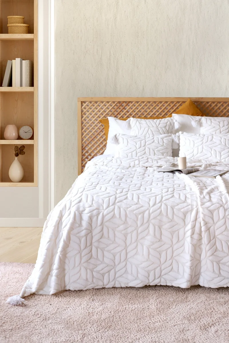 هامور Dough Scandinavian Bedspread Set Double Set Bohemian Punch Punch Pattern Lotus Ecru