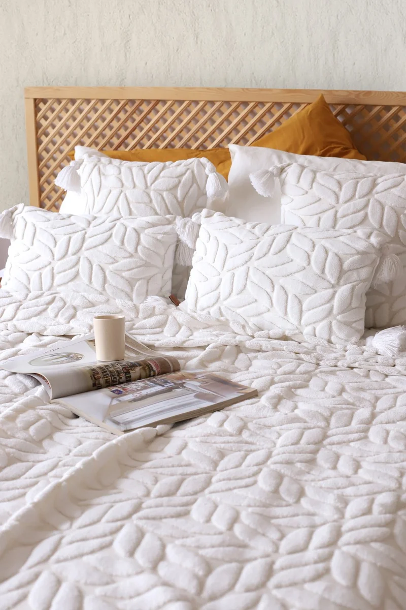 هامور Dough Scandinavian Bedspread Set Double Set Bohemian Punch Punch Pattern Lotus Ecru