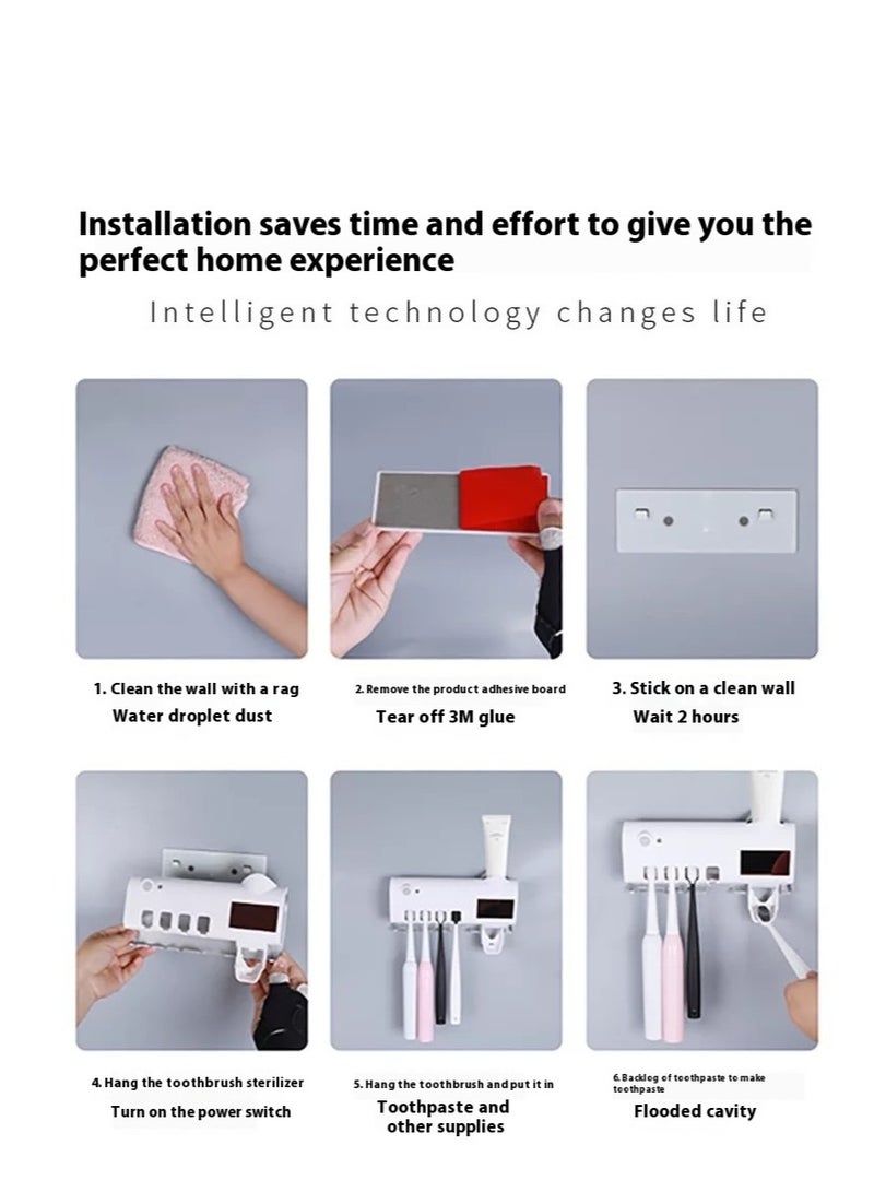 Household intelligent toothbrush sterilizer, toothpaste toothbrush holder set squeeze toothpaste multi-functional hole-free  - Image 3