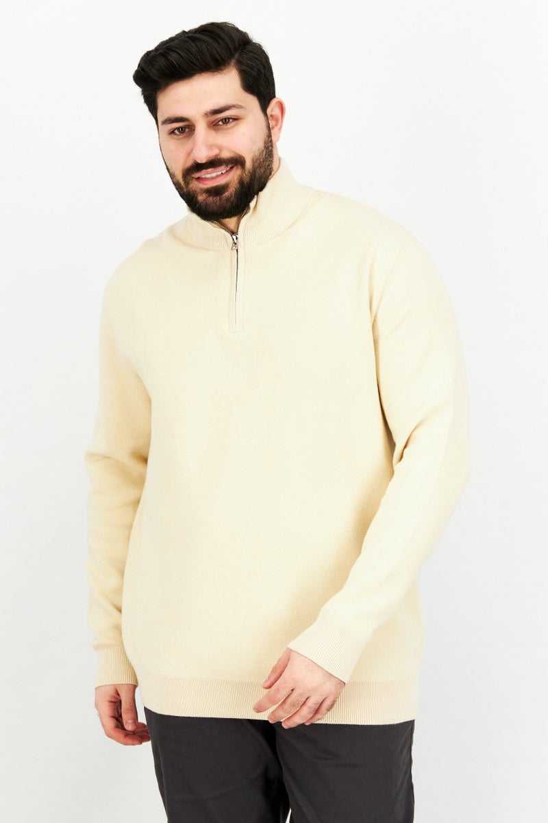 Celio Men Turtle Neck Long Sleeve Textured Sweatshirt, Beige - Image 1
