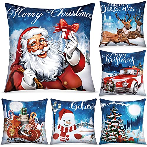 Tatuo 6 Pcs Christmas Pillow Covers Cushion Covers Decoration Holiday Decor Throw Pillow Case for Sofa Couch Christmas Office Bedroom Decorations18 x 18 inNight Style - Image 1