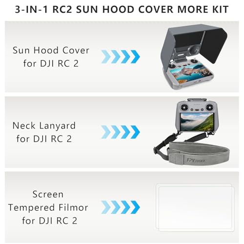 FPVtosky RC 2 Controller More Protector Kit for DJI Mini 4 Pro / Flip Accessories, Kit includes RC 2 Sun Hood Cover, RC 2 Lanyard, RC 2 Screen Protection x 2, RC 2 Accessories, Air 3 Accessories - Image 2
