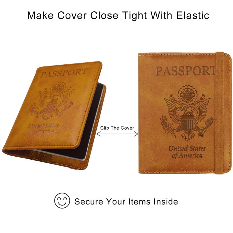 WALNEW WALNEW Passport Holder for Travel, RFID Passport Cover Wallet for Women Men, PU Leather Passport Book Card Holder Case with Pen, Travelling Essentials for Flying  - Image 5