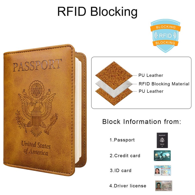 WALNEW WALNEW Passport Holder for Travel, RFID Passport Cover Wallet for Women Men, PU Leather Passport Book Card Holder Case with Pen, Travelling Essentials for Flying  - Image 4