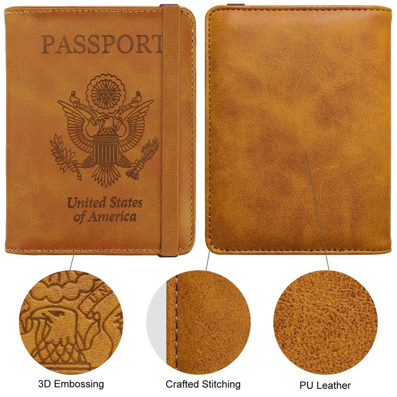 WALNEW WALNEW Passport Holder for Travel, RFID Passport Cover Wallet for Women Men, PU Leather Passport Book Card Holder Case with Pen, Travelling Essentials for Flying  - Image 3