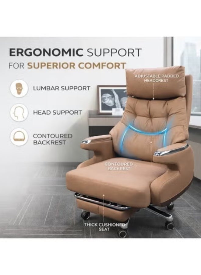 FURALUX Executive Boss Reclining Office Chair with Retractable Footrest, High-Back Ergonomic Manager Chair in Premium Faux Leather, Adjustable Height, 360° Swivel Luxury Seating for Home & Office - Image 4